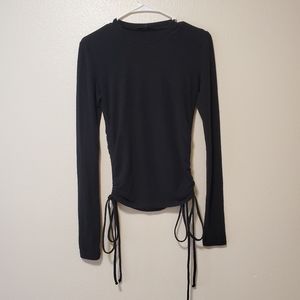 VICI Collection Black Long Sleeve Ruched Tie Top